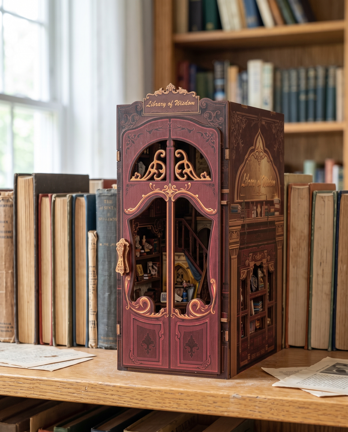 Book Nook Bibliothek bei Tageslicht